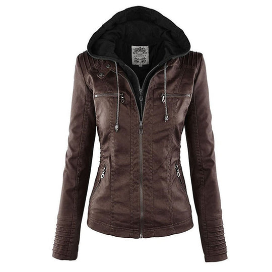 Doppellagige Lederjacke mit Kapuze - Warmer und Stilvoller Damenmantel
