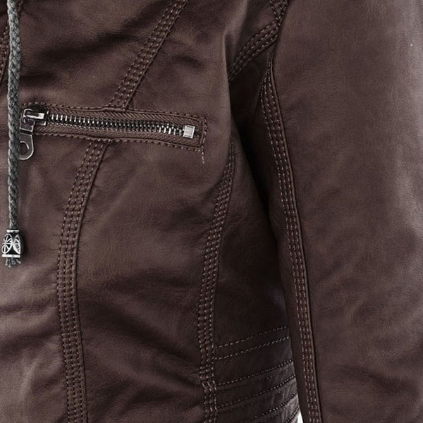 Doppellagige Lederjacke mit Kapuze - Warmer und Stilvoller Damenmantel