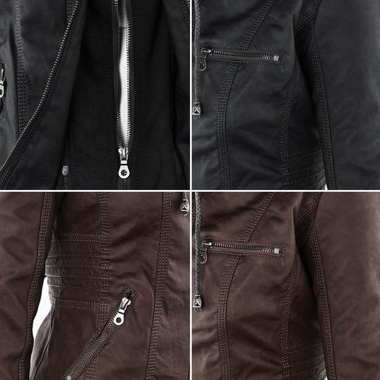 Doppellagige Lederjacke mit Kapuze - Warmer und Stilvoller Damenmantel