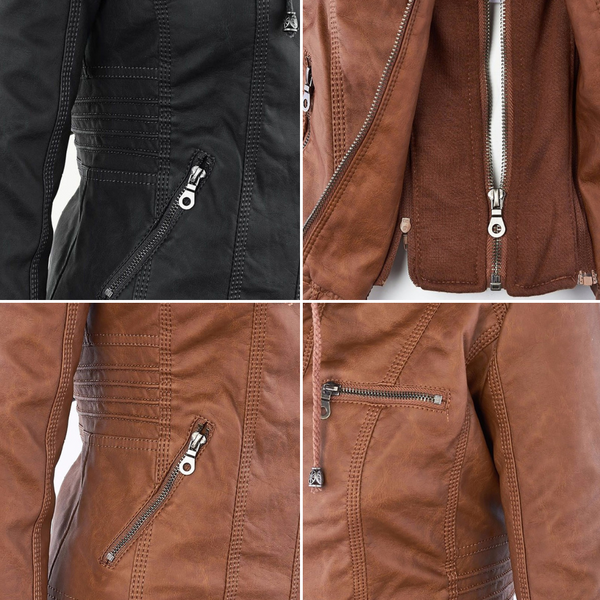 Doppellagige Lederjacke mit Kapuze - Warmer und Stilvoller Damenmantel