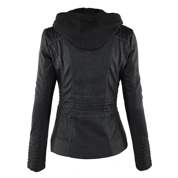 Doppellagige Lederjacke mit Kapuze - Warmer und Stilvoller Damenmantel