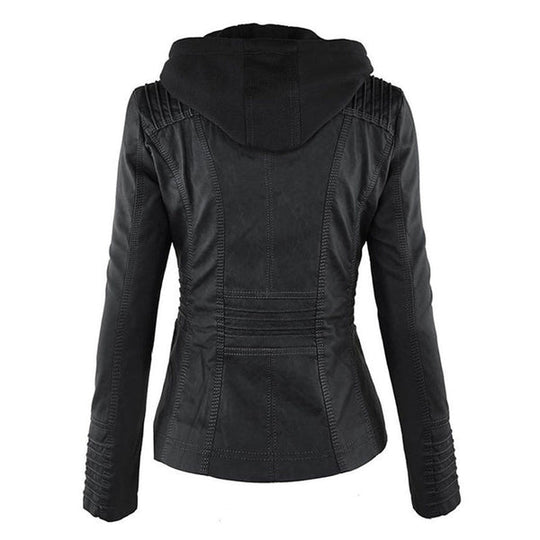 Doppellagige Lederjacke mit Kapuze - Warmer und Stilvoller Damenmantel