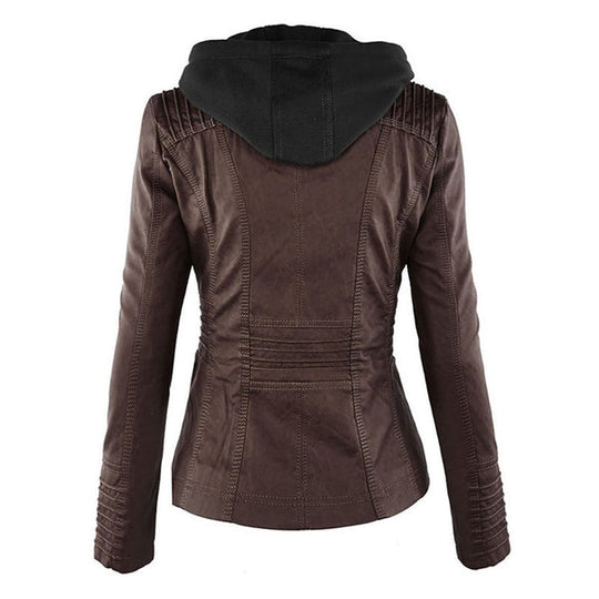 Doppellagige Lederjacke mit Kapuze - Warmer und Stilvoller Damenmantel