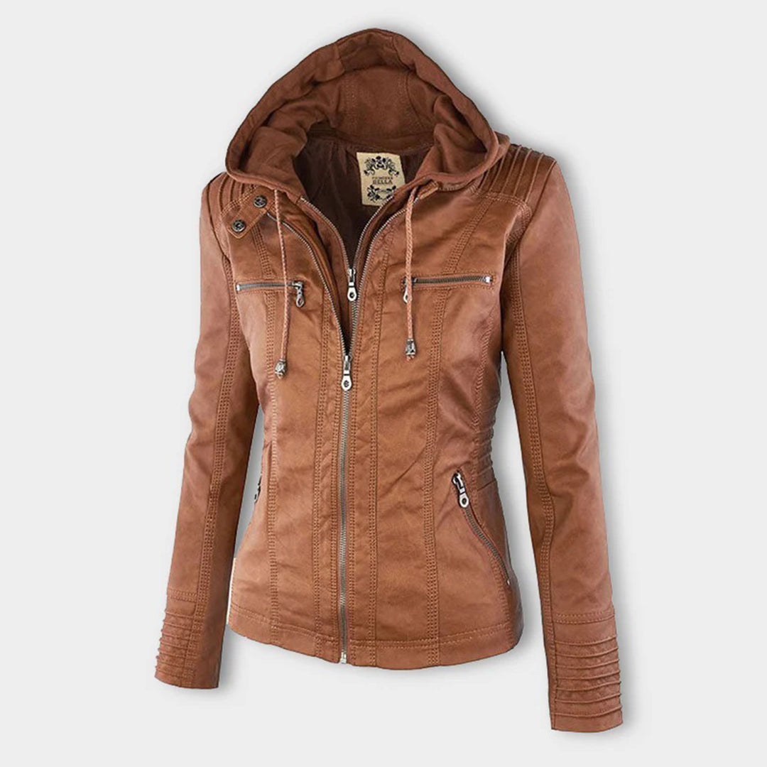 Doppellagige Lederjacke mit Kapuze - Warmer und Stilvoller Damenmantel