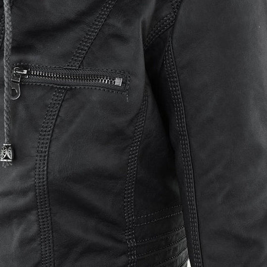 Doppellagige Lederjacke mit Kapuze - Warmer und Stilvoller Damenmantel