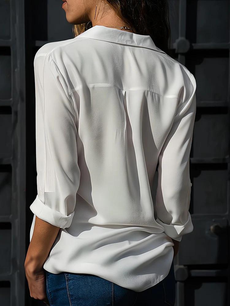 Klassische Knopfleistenbluse mit Langen Ärmeln für Damen