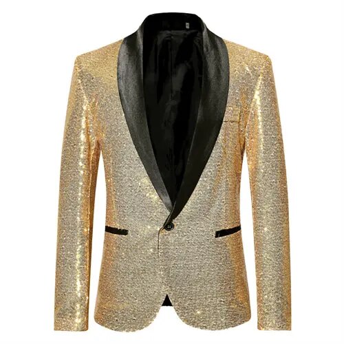 Glänzendes goldenes Squin-Glitz mit Knopf fleece Herren Blazer