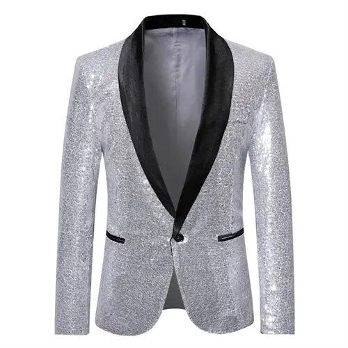 Glänzendes goldenes Squin-Glitz mit Knopf fleece Herren Blazer