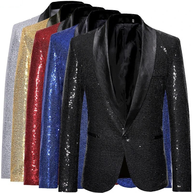 Glänzendes goldenes Squin-Glitz mit Knopf fleece Herren Blazer