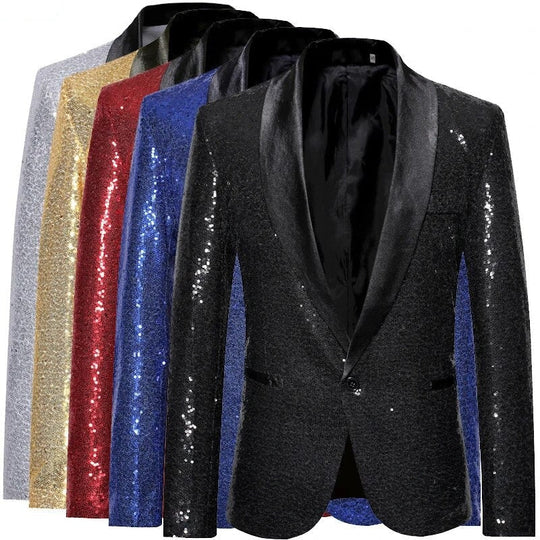 Glänzendes goldenes Squin-Glitz mit Knopf fleece Herren Blazer