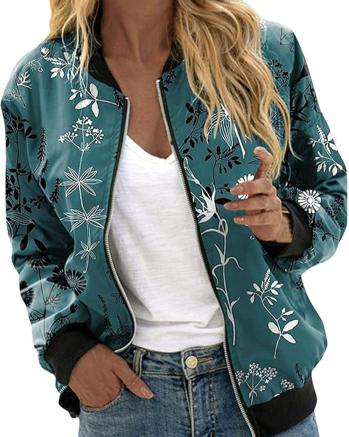 Shopnory | Bomberjacke mit Blumenmuster für Damen
