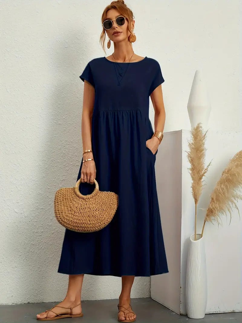 Raffinierte Leinen Sommerkleid mit Praktischen Taschen