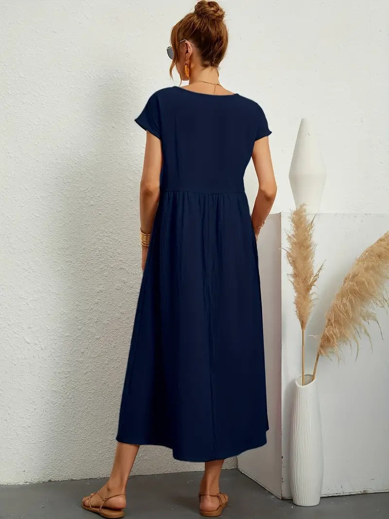 Raffinierte Leinen Sommerkleid mit Praktischen Taschen