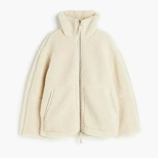 Teddy-Mantel - Weicher Schaffell-Look - Oversized Passform - Hoher Kragen - Reißverschlussverschluss