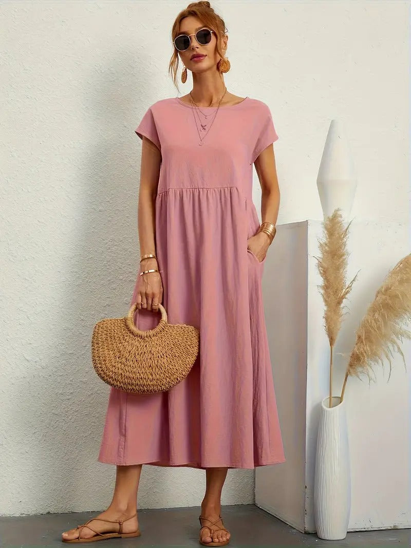 Raffinierte Leinen Sommerkleid mit Praktischen Taschen