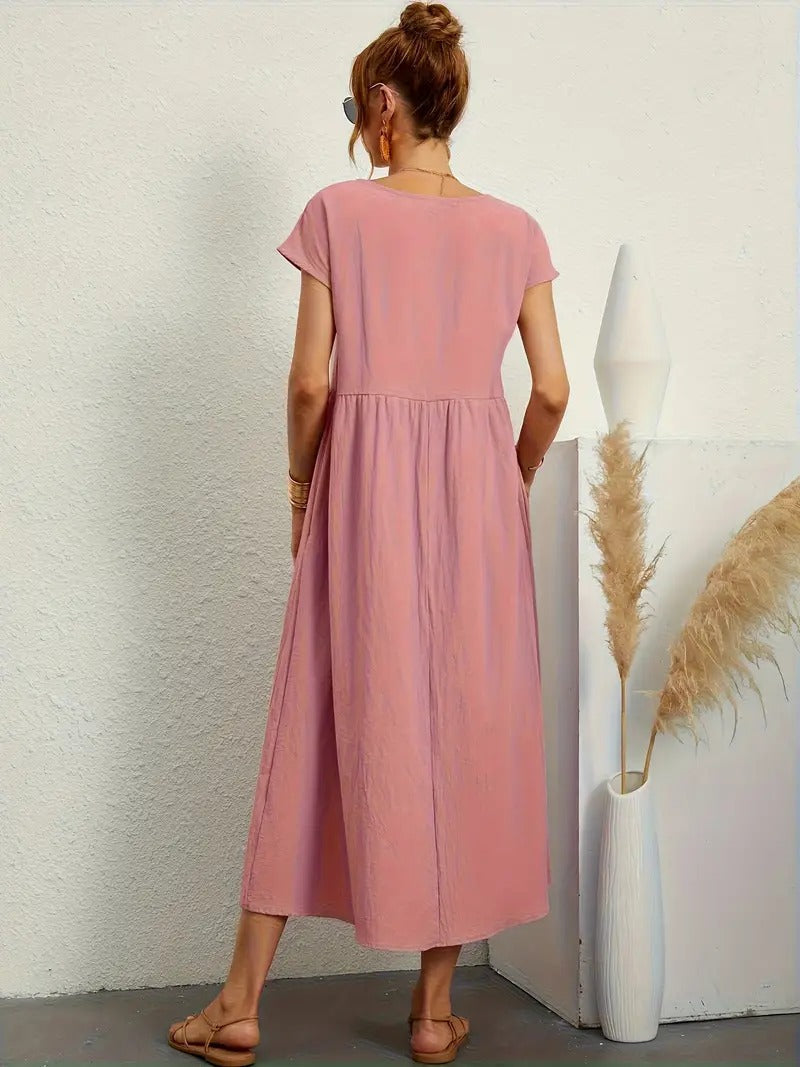 Raffinierte Leinen Sommerkleid mit Praktischen Taschen