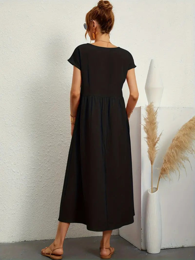 Raffinierte Leinen Sommerkleid mit Praktischen Taschen