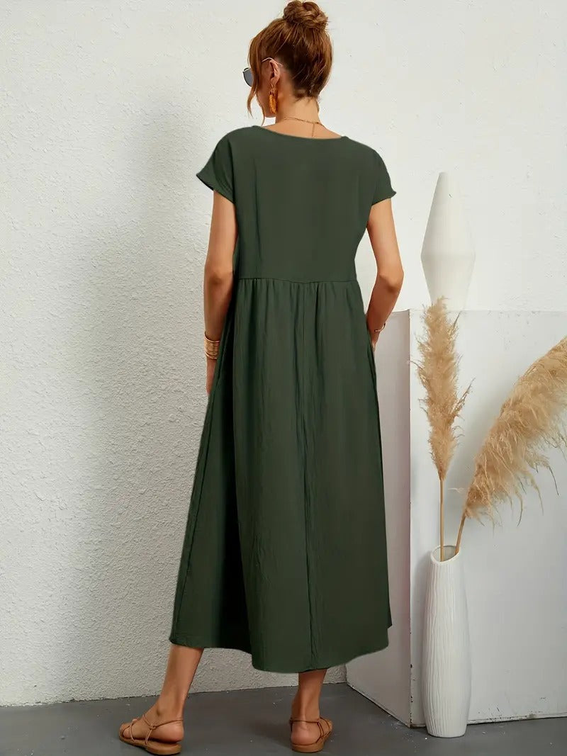 Raffinierte Leinen Sommerkleid mit Praktischen Taschen