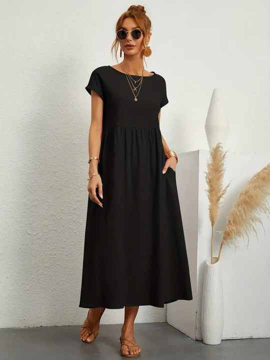 Raffinierte Leinen Sommerkleid mit Praktischen Taschen