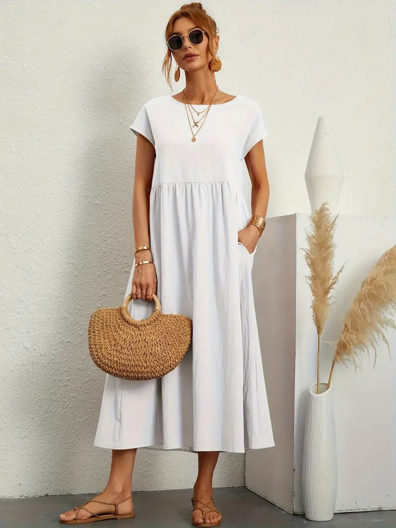 Raffinierte Leinen Sommerkleid mit Praktischen Taschen