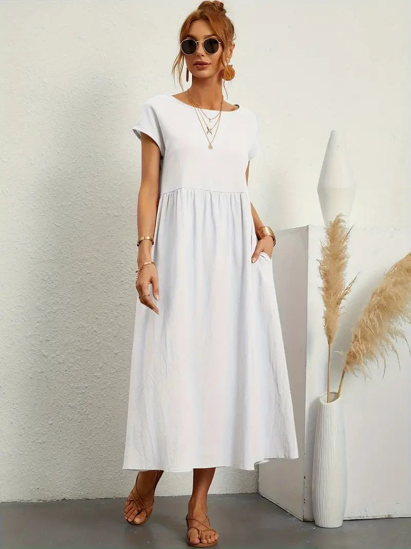 Raffinierte Leinen Sommerkleid mit Praktischen Taschen