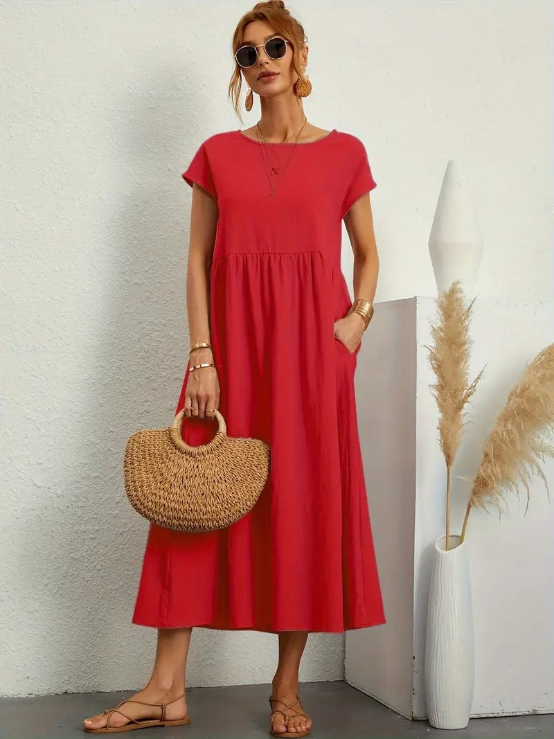 Raffinierte Leinen Sommerkleid mit Praktischen Taschen