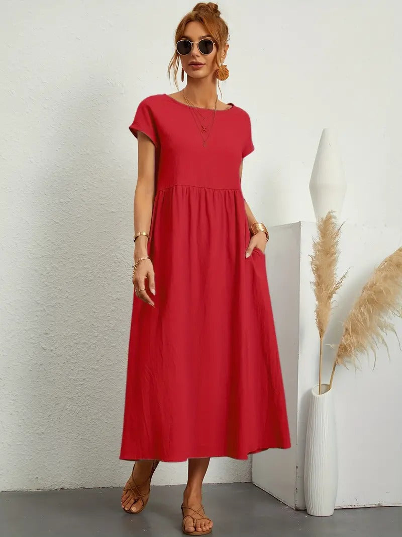 Raffinierte Leinen Sommerkleid mit Praktischen Taschen
