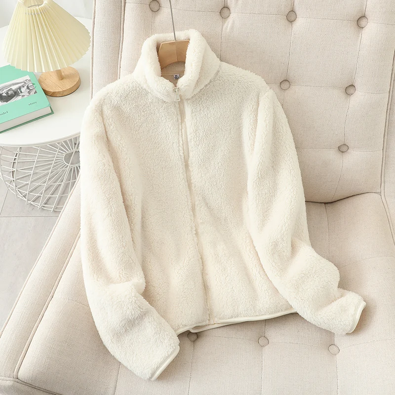 Fleecejacke Weiches Korallenfleece Lockere Passform Wendbar Hochgeschlossen