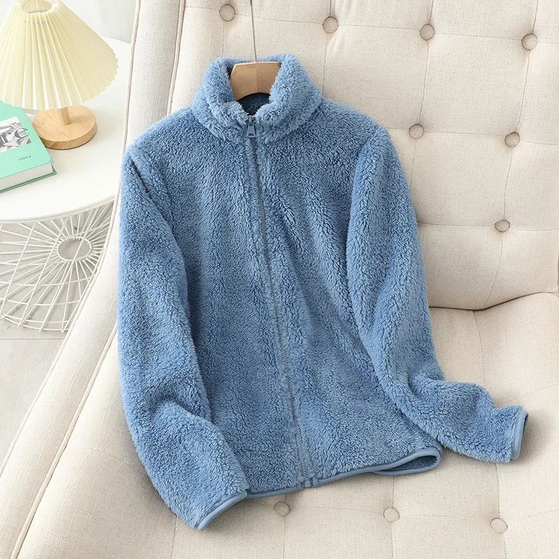 Fleecejacke Weiches Korallenfleece Lockere Passform Wendbar Hochgeschlossen