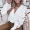 Elegante Top Mit Spitzenärmel Und V-Ausschnitt