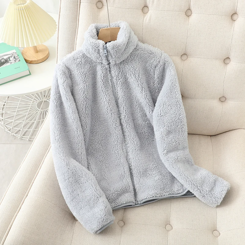 Fleecejacke Weiches Korallenfleece Lockere Passform Wendbar Hochgeschlossen