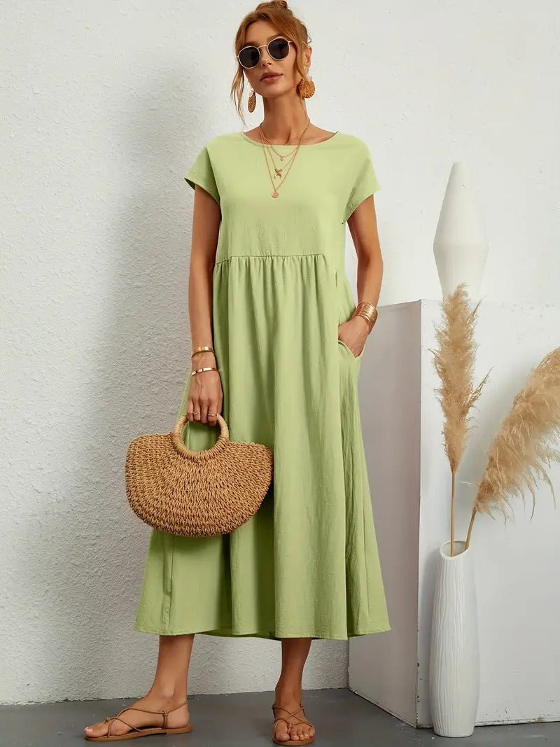 Raffinierte Leinen Sommerkleid mit Praktischen Taschen