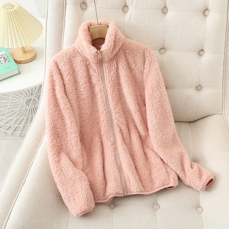 Fleecejacke Weiches Korallenfleece Lockere Passform Wendbar Hochgeschlossen