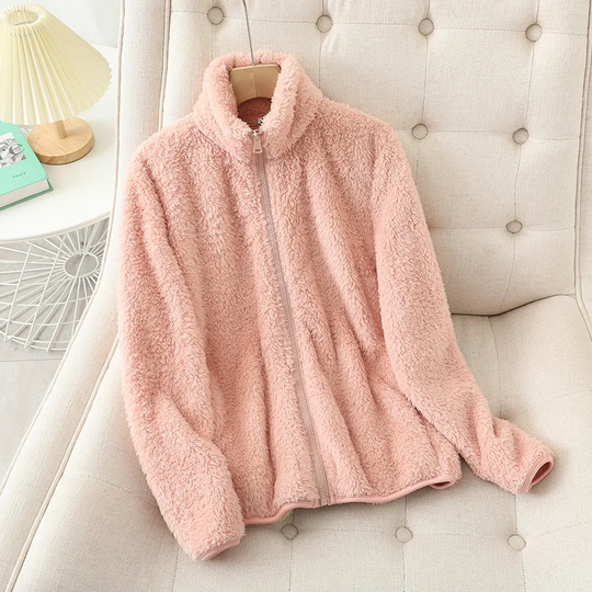 Fleecejacke Weiches Korallenfleece Lockere Passform Wendbar Hochgeschlossen