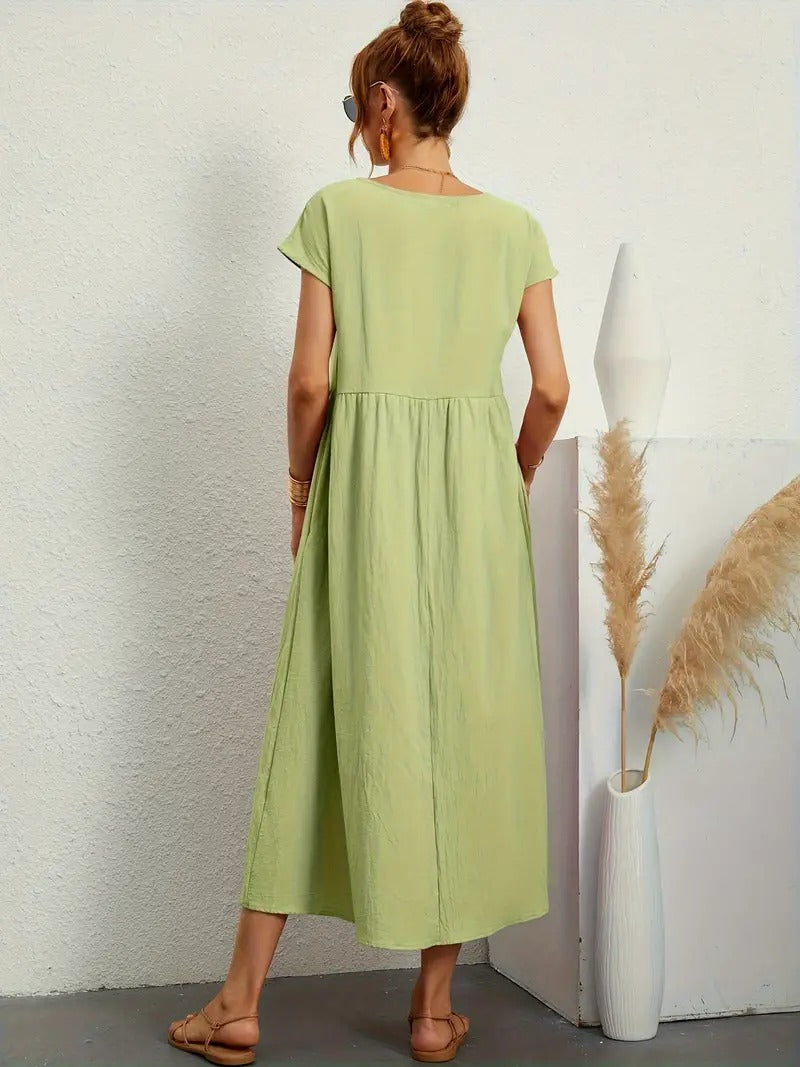 Raffinierte Leinen Sommerkleid mit Praktischen Taschen