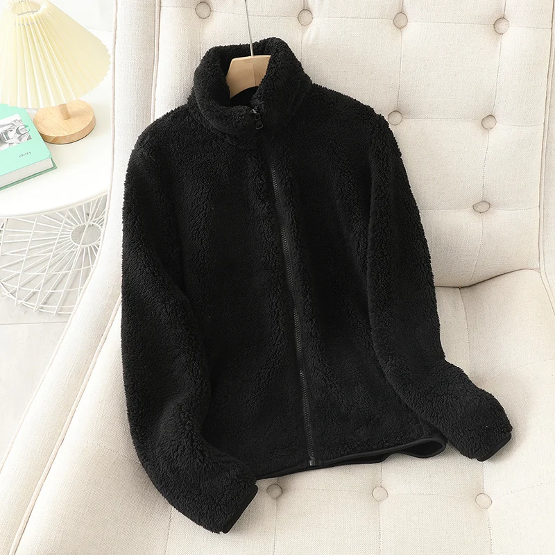 Fleecejacke Weiches Korallenfleece Lockere Passform Wendbar Hochgeschlossen
