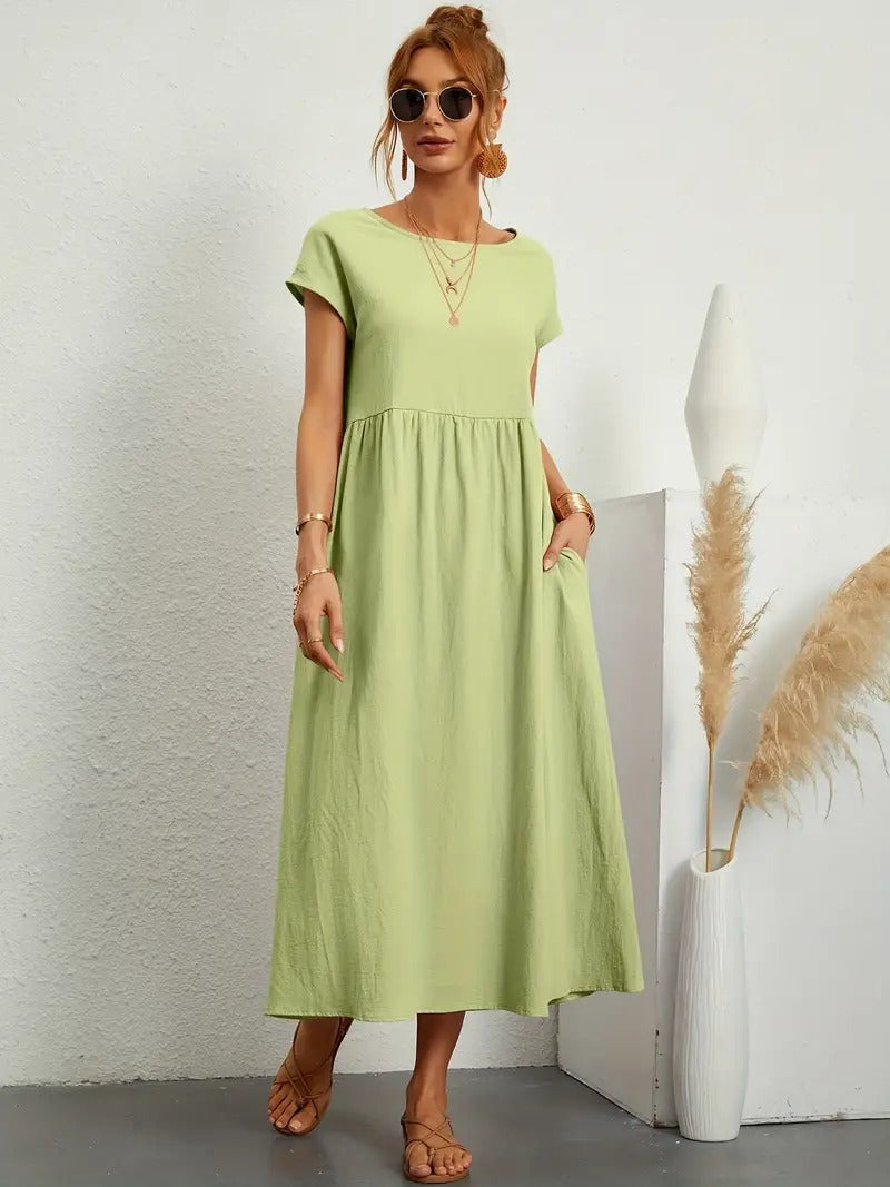 Raffinierte Leinen Sommerkleid mit Praktischen Taschen