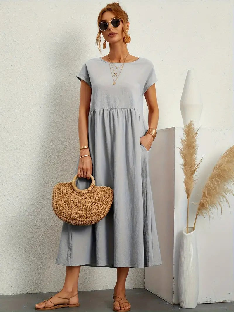 Raffinierte Leinen Sommerkleid mit Praktischen Taschen