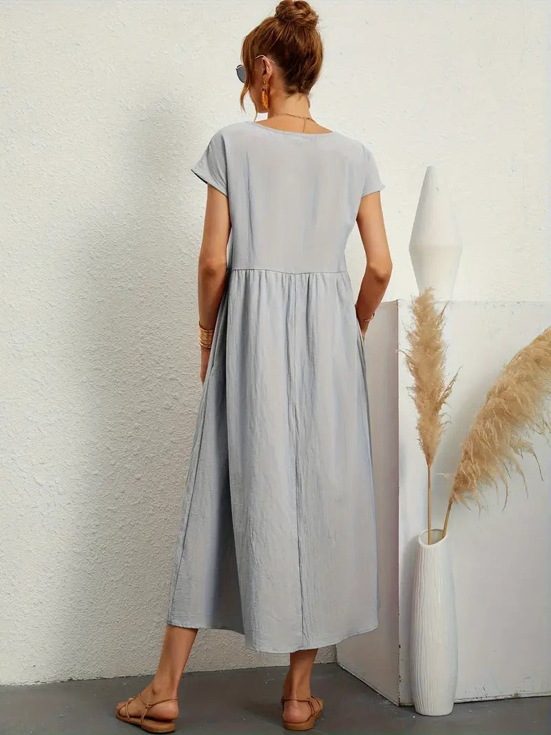 Raffinierte Leinen Sommerkleid mit Praktischen Taschen