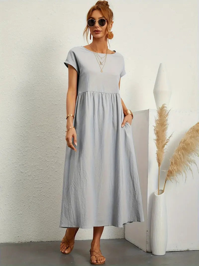 Raffinierte Leinen Sommerkleid mit Praktischen Taschen