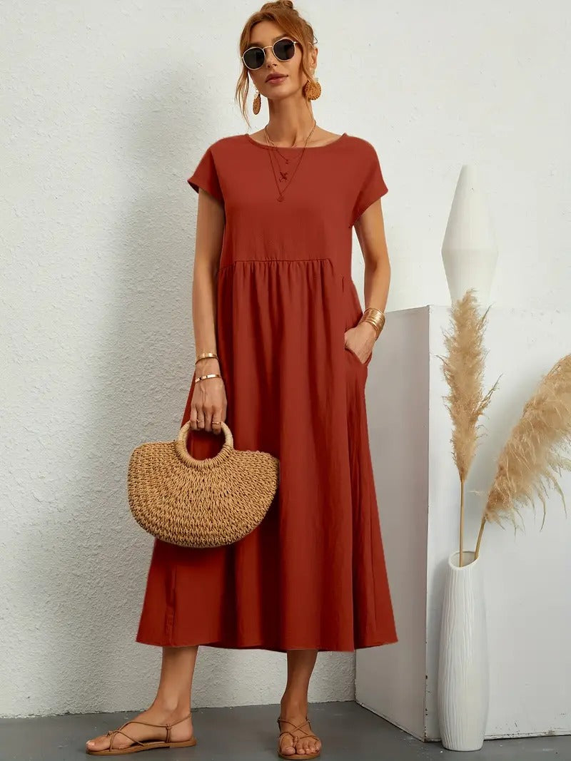 Raffinierte Leinen Sommerkleid mit Praktischen Taschen