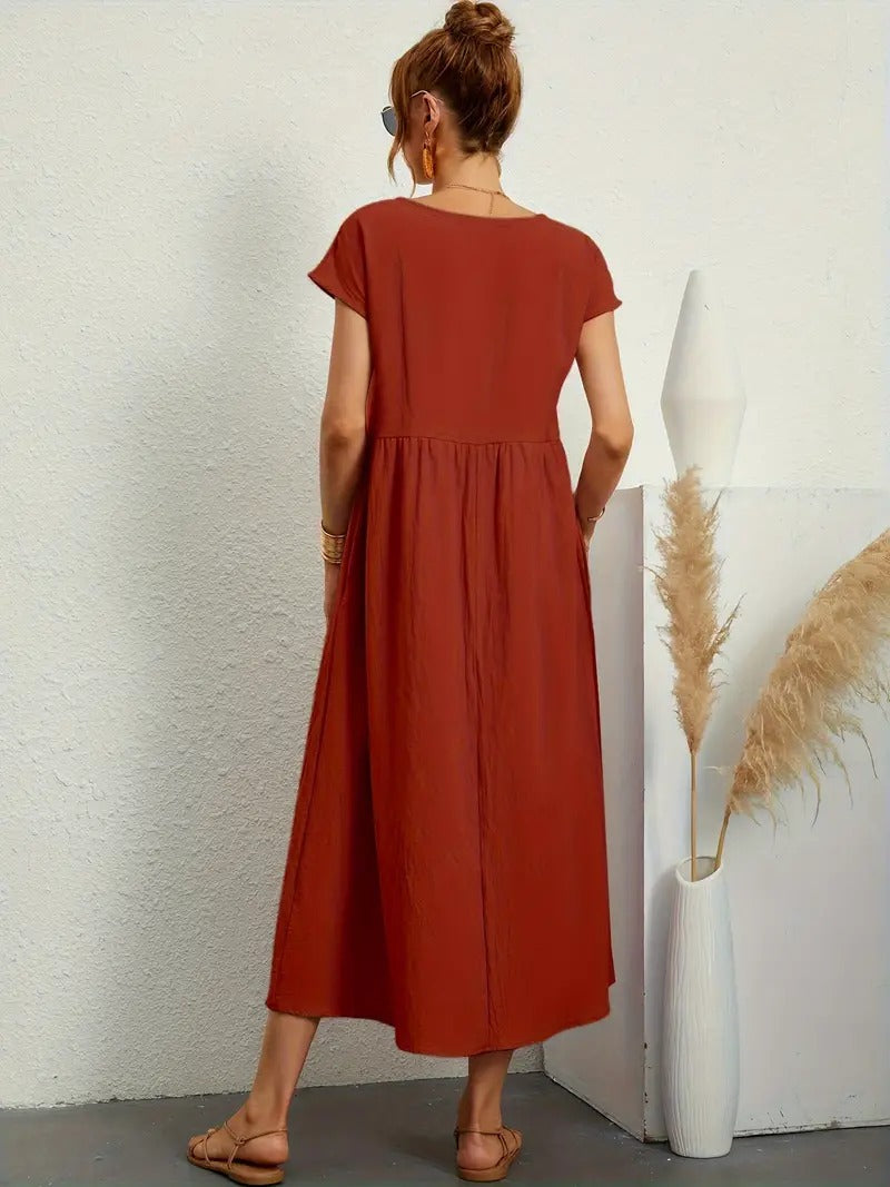Raffinierte Leinen Sommerkleid mit Praktischen Taschen