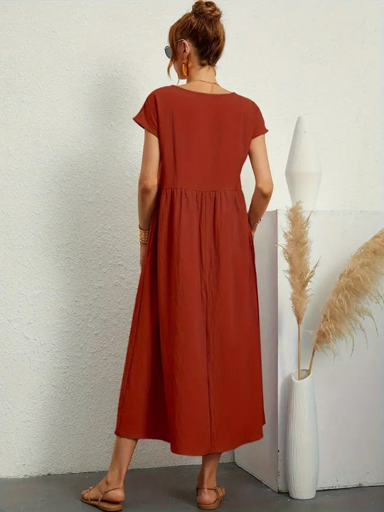 Raffinierte Leinen Sommerkleid mit Praktischen Taschen