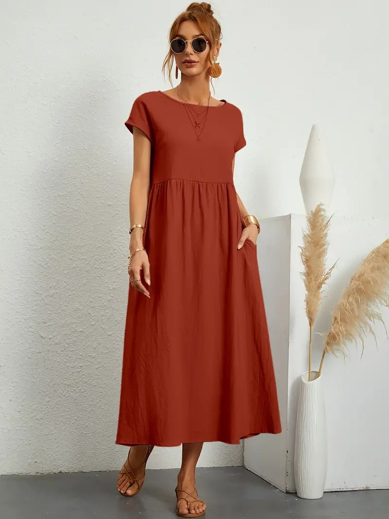 Raffinierte Leinen Sommerkleid mit Praktischen Taschen