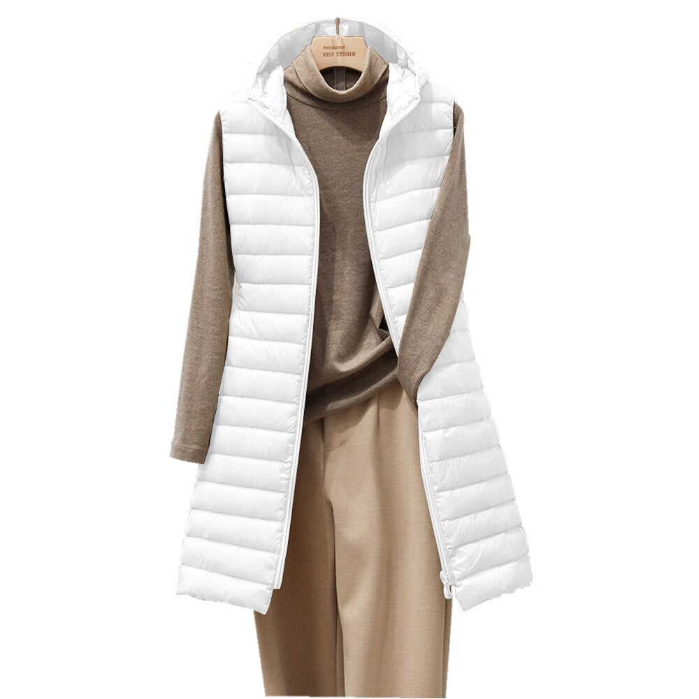 Shopnory | Lange Pufferweste - Gepolstert und mit Kapuze - Reißverschluss - Bequem und Warm