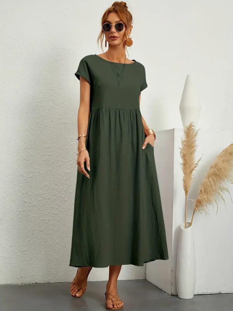 Raffinierte Leinen Sommerkleid mit Praktischen Taschen