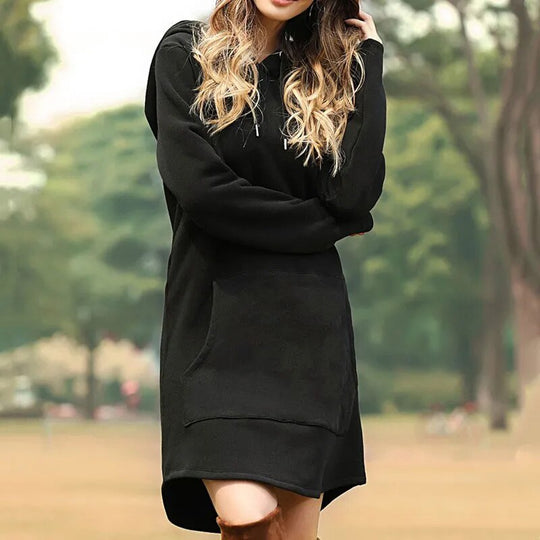 Gemütliches Langes Sweatshirt-Kleid mit Kapuze