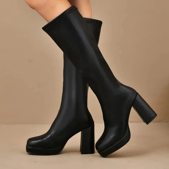 Knöchelhigh Boots Stretch Fit Plattformsohle Blockabsatz Rechte Zehe