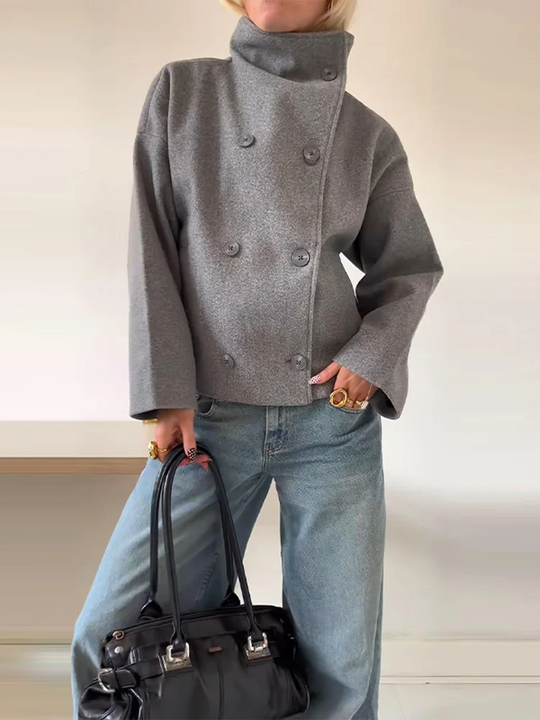 Wollmischung Jacke mit Hohem Kragen und Knöpfen