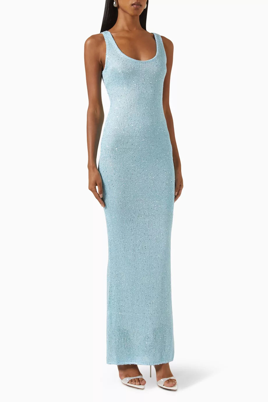 Pailletten-Detail Maxikleid Hellblau